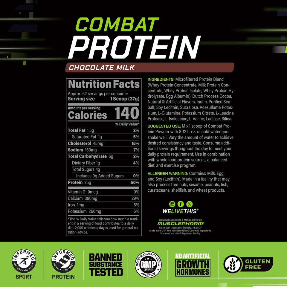 MusclePharm Combat протеиновый порошок шоколад молоко вкус питает мышцы для профессионального... - Изображение 3 из 4