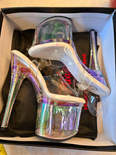 Pleaser Clear Hologram Platform Stiletto Ankle Strap Buckle Sandals US 7