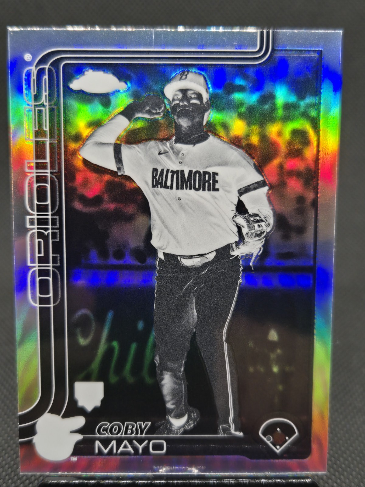 2025 Topps Chrome Coby Mayo Rookie Negative Refractor #120 Baltimore Orioles RC