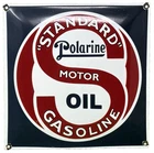 VINTAGE STANDARD POLARINE PORCELAIN SIGN GAS STATION MOTOR OIL GASOLINE CONVEX
