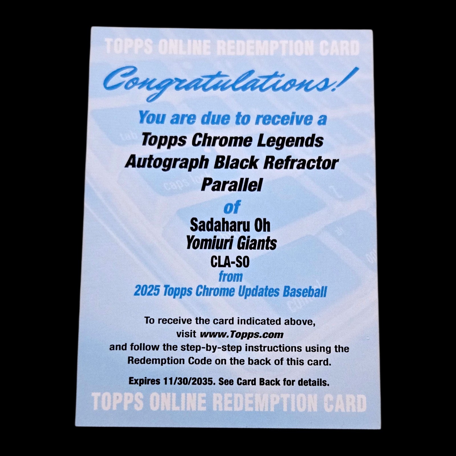 2025 Topps Chrome Update SADAHARU OH SSP Black Refractor Kanji Legend Auto 08/10 view 4