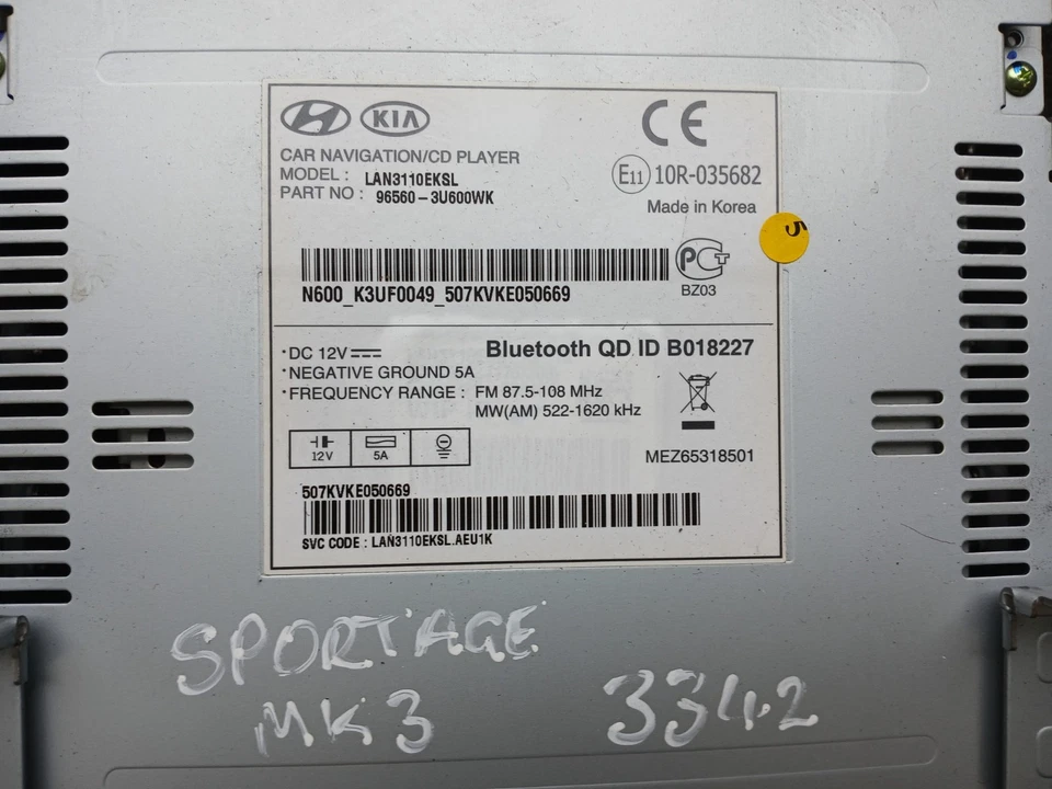 KIA SPORTAGE HEAD UNIT NAV RADIO NEEDS CODE 96560-3U600WK MK3 2010-2015 ~ - Image 4 of 4