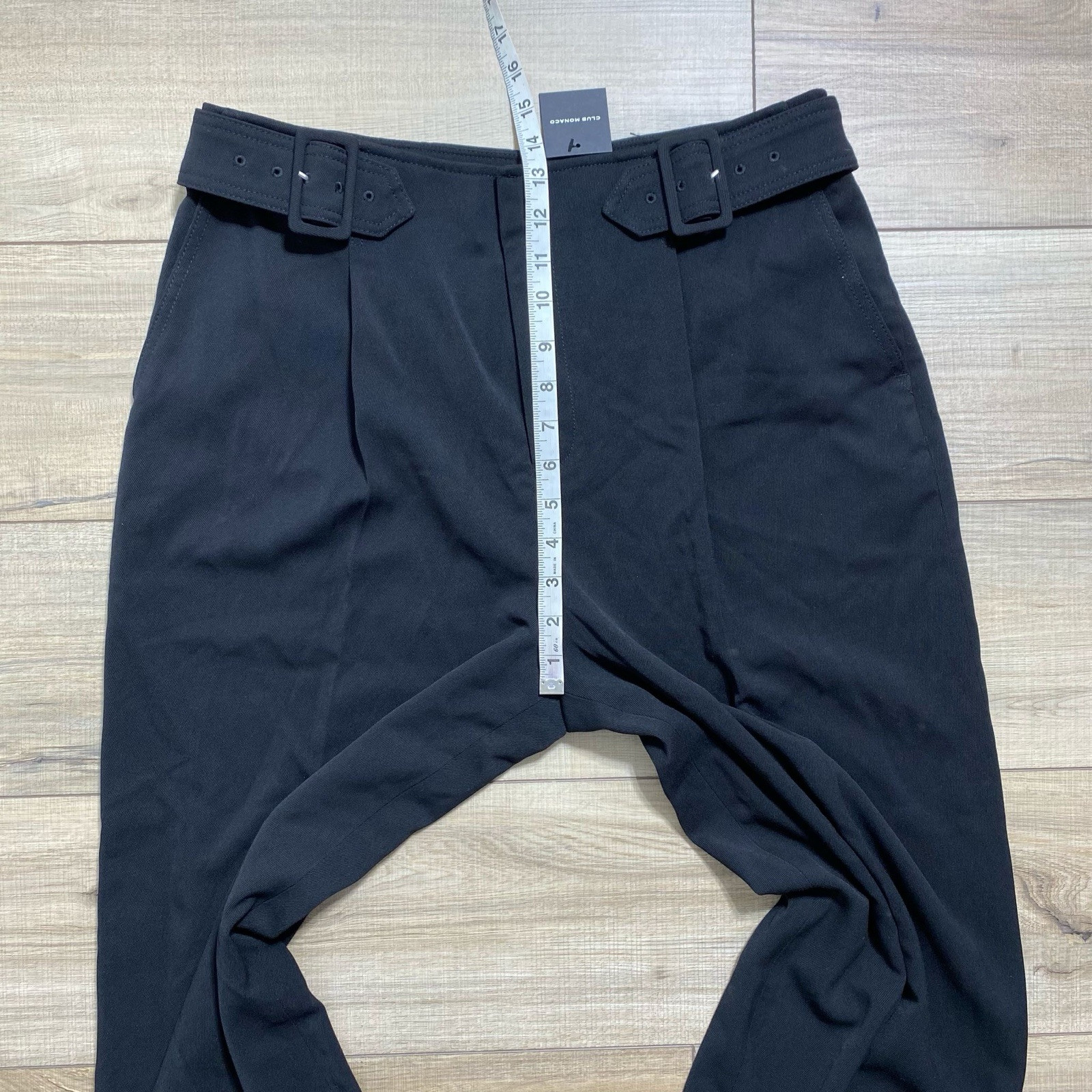 Club Monaco Women's Self Buckle Wool Blend Pants Size 12 Black