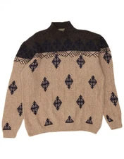 VINTAGE Mens Turtle Neck Jumper Sweater XL Beige Argyle/Diamond AA15