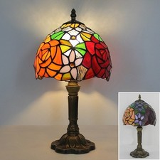 Tiffany Flower Style Table Lamp Stained Glass Desk Lamp Bronze Resin Base
