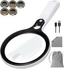 Large Magnifying Glass with 48 LED Light, 10X 20X 45X Handheld Illuminated Li...