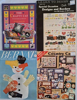 Lot/4 Pattern Books Craft Cross Stitch Cats Bernat Gloves Mittens Knit Borders
