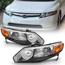 Black Housing Headlights Headlamps R L For 2006-2011 Honda Civic 4-Door Sedan