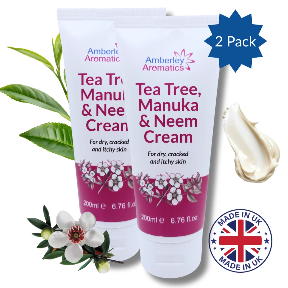 AMBERLEY AROMATICS Tea Tree, Manuka & Neem Cream 400ml - Dry Cracked Itchy Skin Antibacterial