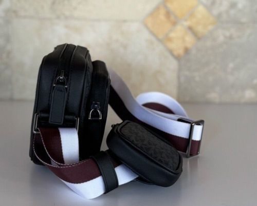 MICHAEL KORS RIVINGTON STRIPED CROSSBODY CAMERA BAG WITH POUCH OXBLOOD - Bild 5 von 14