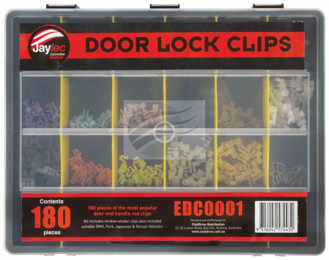 JAYLEC EDC0001 DOOR LOCK CLIP KIT 18 TYPES 180 PIECE KIT INC PLASTIC