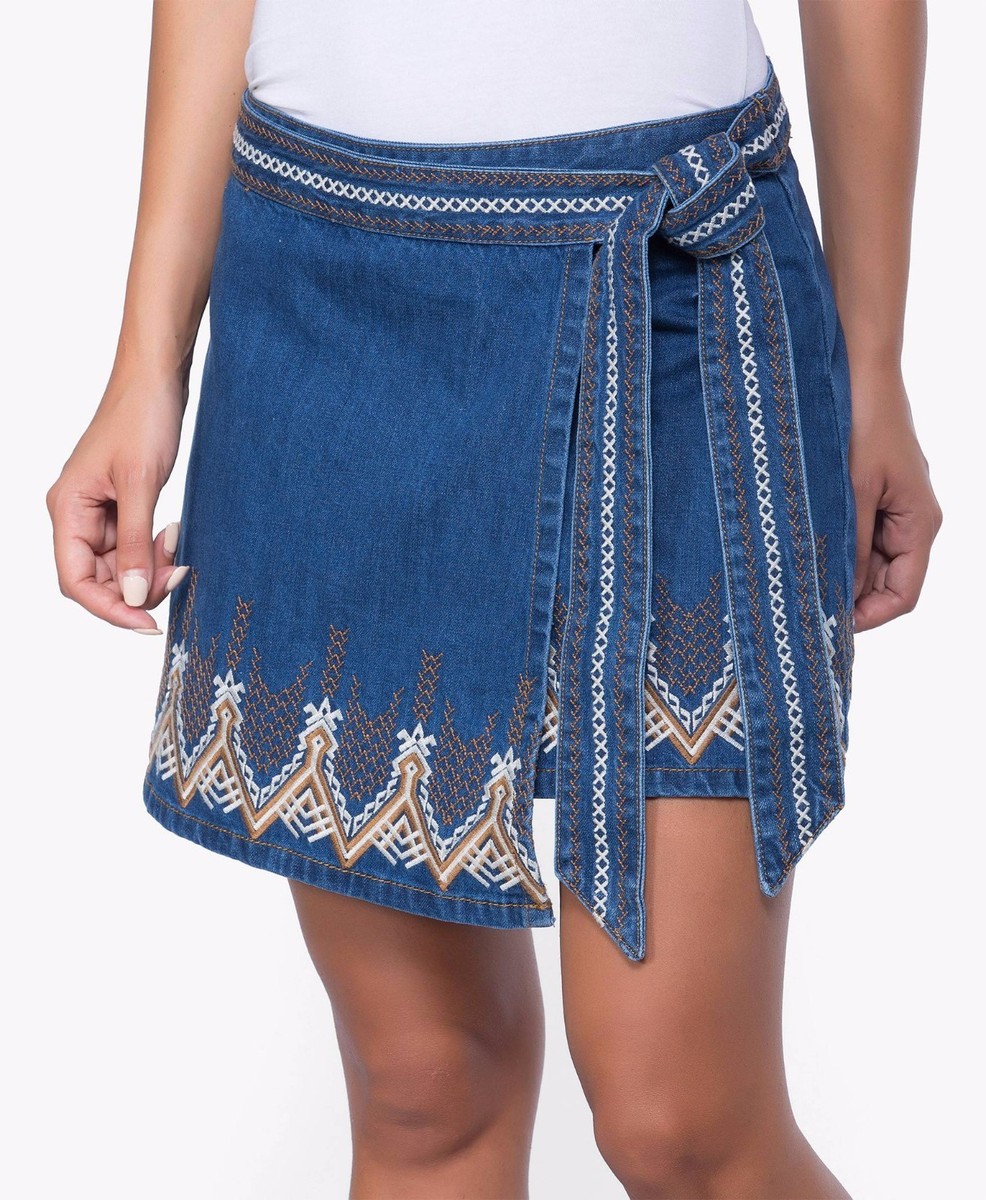 Free People OB466471 Dream Away Hendrix Blue Embroidered Denim