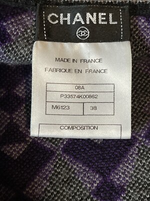 Chanel Zip Front Cardigan Sweater Size 38 Geometric Pattern Gray