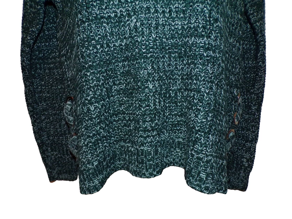 Women small Its Our Time Teel green white Chunky knit Sweater laced loop hips R2 - Image 4 of 4