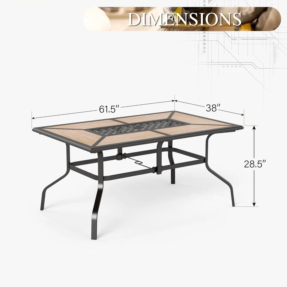 Outdoor Patio Dining Table 6~8 Person Rectangular Garden Tables W/ Umbrella Hole - Image 2 of 4