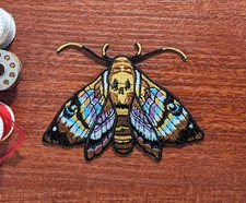 Moth Patch Skull Moth Death's Head Hawkmoth Embroidered Iron On Patch 2.5x3.25"