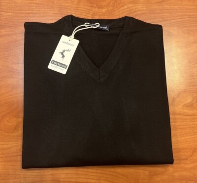 Giovane Ricco CASHMERE/WOOL Men's Solid V-Neck: Black = M-XXL MADE IN TURKEY