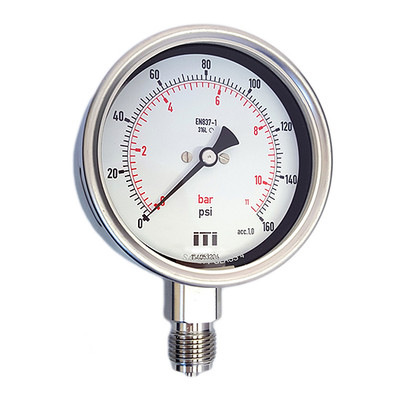 Manometer 100 mm Zifferblatt Glycerin befüllbarer Bodenanschluss (Bourdonrohr)