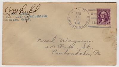 USS Crowninshield Umschlag - Washington Bicentenario 1933 - USA