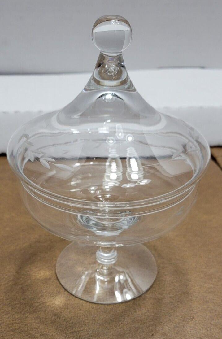 Princess House Heritage Etched Crystal Pedestal Candy Dish with Lid