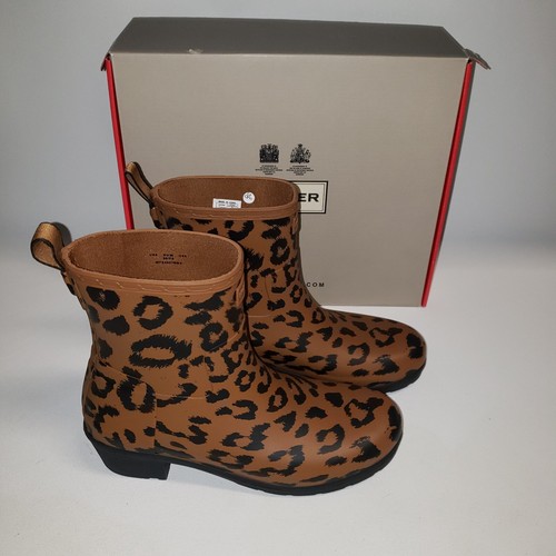 Hunter Boots Womens 8 EU39 Short Ankle Rain Wellie Animal Print Leopard NEW - Picture 18 of 23