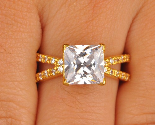585er Gelbgold 3,00Kt Prinzessin Form D/VVS1 Solitär mit Akzenten Verlobung Ring - Picture 9 of 13