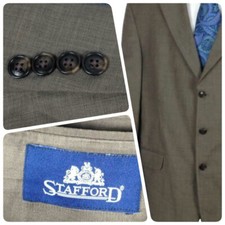 Stafford Men's Brown Plaid Blazer Sport Coat Sz 44R 3 Button 100 Wool  0252