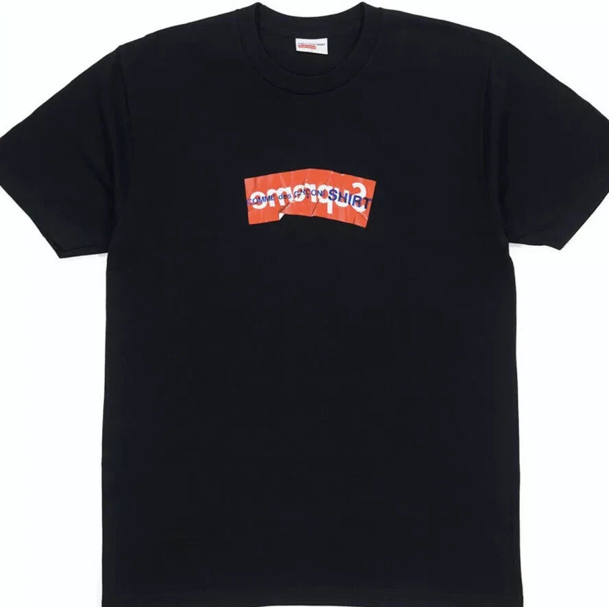 Authentique boîte chemise Supreme Comme Des Garcons CDG logo ridé tee noir moyen