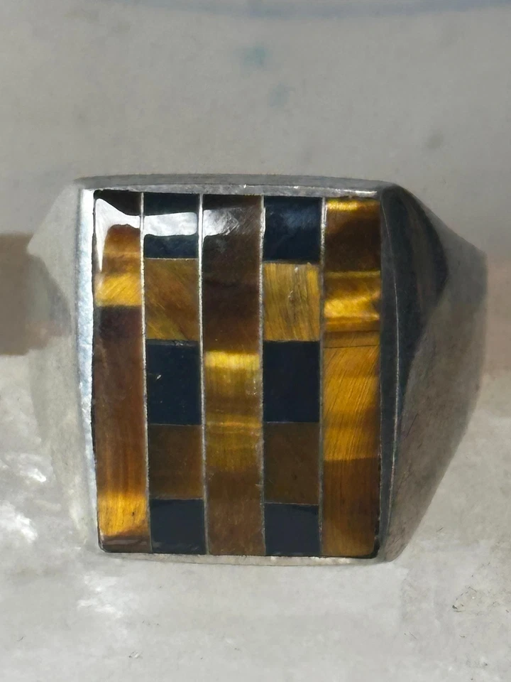 Tiger Eye ring onyx band southwestern size 12.75 sterling silver women men - Image 4 of 4