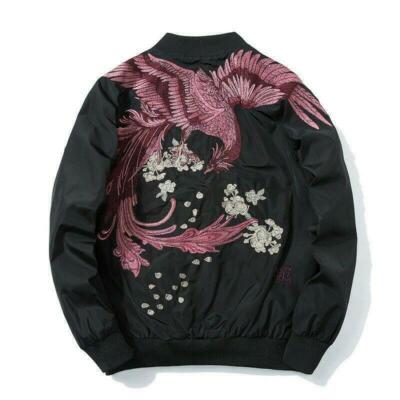 Men's Sukajan Bomber Jacket Japanese Embroidery Reversible