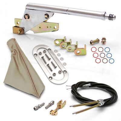 Floor Mount Emergency Parking Brake Tan Boot, Chrome Ring and Cable Kit rat hot