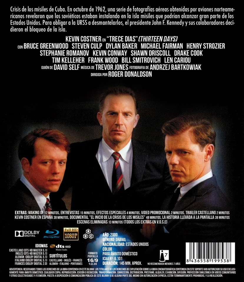 Thirteen Days (1992) Kevin Costner Blu-Ray NEW (Spanish Package/English Audio) Foto 2 de 2