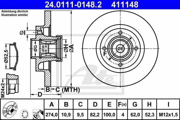 ATE 24.0111-0148.2 Bremsscheiben 2 Stück für RENAULT