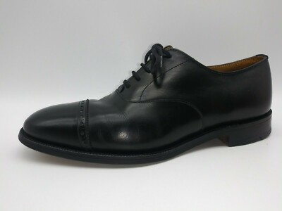 Gieves Hawkes Black Calf Leather Brogue Cap Toe Oxford Dress 