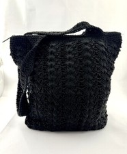 Vintage Black Crochet Shoulder Bag - Boho Chic Style with Zip Closure Crossbody