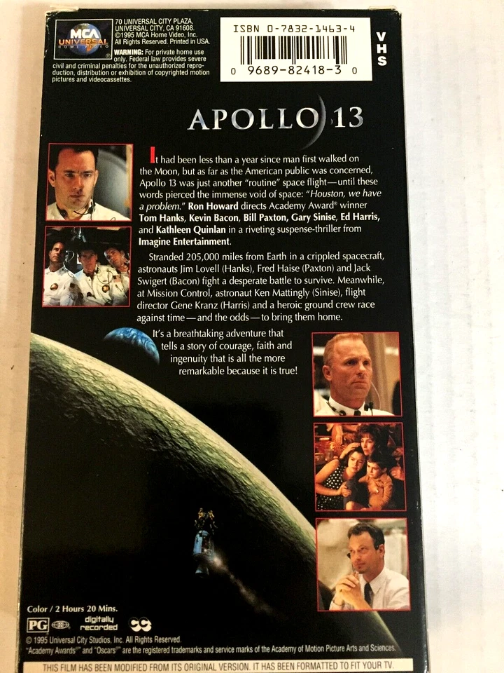 Apollo 13 Tom Hanks Kevin Bacon VHS tape Ships  Same Day With Tracking - Image 2 of 2