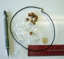 Glass bottles vials ridged neck w corks 22x15 mm beads liquids CR007