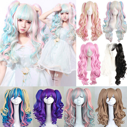 Fashion Lolita Full Curly Wig Pigtails Wavy Hair Cosplay Costume Halloween  Party