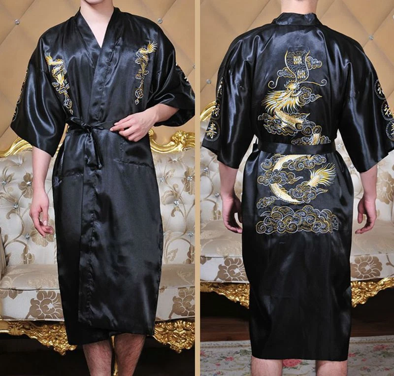 Kimono Vestaglia Accappatoio da Bagno Nightwear Uomo Giapponese Cinese - Immagine 2 di 4