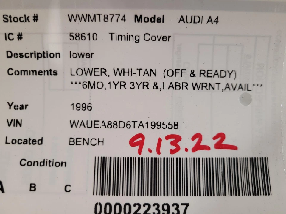 Used Lower Engine Timing Cover fits: 1996  Audi a4 lower Lower Grade A Foto 3 de 4