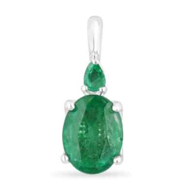 2.85tcw Natural Oval & Pear Cut Medium Green Emerald Accent Duo Pendant 14K