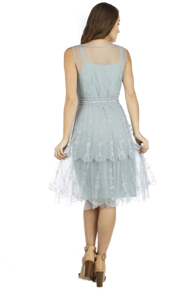Nataya Blue Vintage look Gatsby Dress S Layered Lace Gianna AL-235 Sunrise NWT - Image 4 of 4