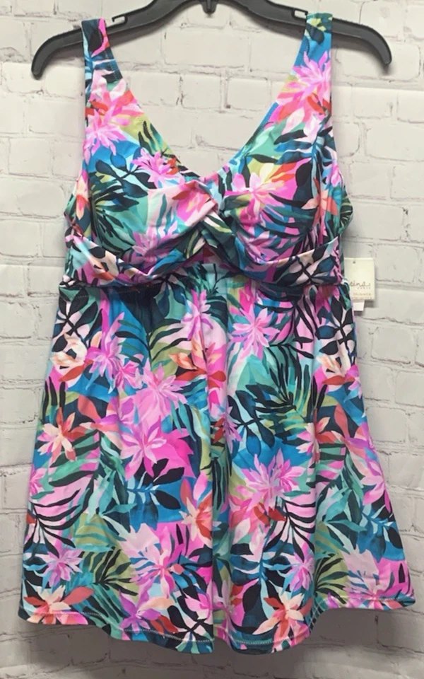 Топ танкини изюм изогнутый 14 Вт плюс размер Lucia контроль живота многоцветный новый - Изображение 2 из 4