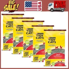 5 Packs Tidy Cats Non-Clumping Litter, 24/7 Performance Odor Control, 30 lb Box