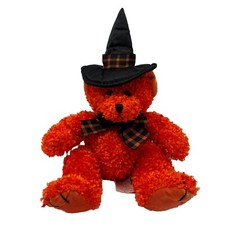 Hocus Halloween Bear Orange Black Witch Hat Plaid Bow Russ Plush 12" Toy Lovey
