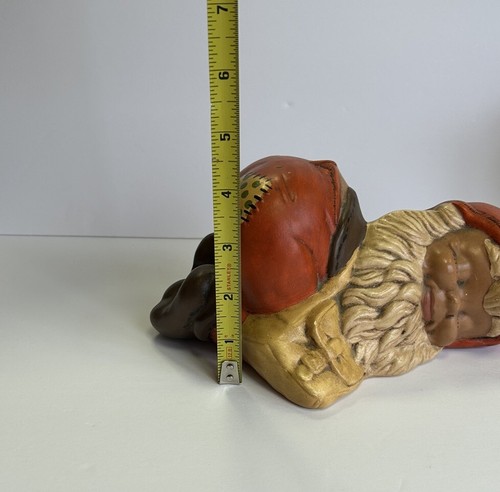 2 Vtg 1970’s Garden GNOME / Elf Statues Hand Painted Ceramic Patchwork Sleeping - Picture 16 of 17