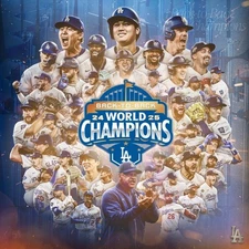 LA DODGERS 2025 WORLD SERIES BACK TO BACK CHAMPIONS FRIDGE MAGNET 4.25" x 4.25"