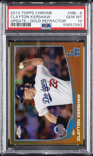 2013 TOPPS CHROME UPDATE GOLD REFRACTOR #MB-8 CLAYTON KERSHAW #/250 PSA 10
