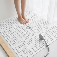 Square Shower Mat, 27" x 27" Large Shower Mat with Center Drain Hole, Soft TP...
