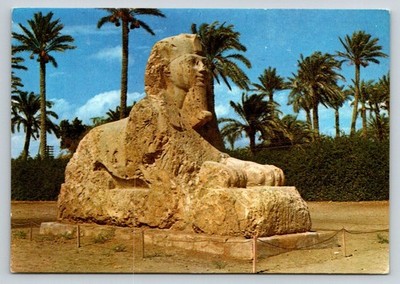 Vintage Sphinx of Saqqara Postcard Egypt Giza Palm Trees Isis Publisher